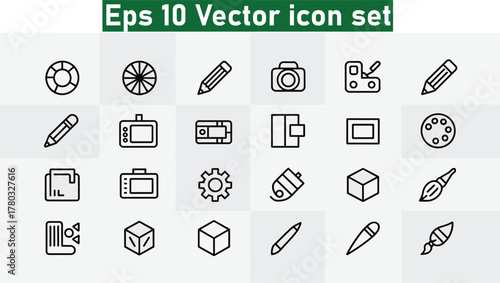 Assorted Black and White Icons for Art, Design and Technology Tools lifebuoy life ring outline icons pack. Vector illustration eps10