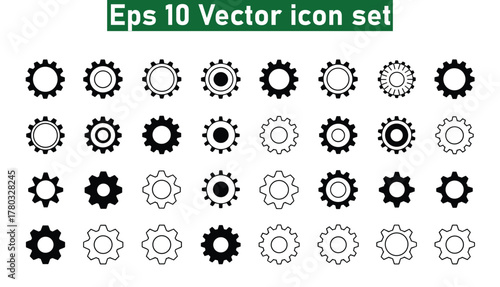 Gear icons set cogwheel mechanical parts in outline and solid fill cogs outline icons pack. Vector illustration eps10