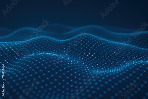 Abstract 3D Digital Waveform of Blue Dots on Dark Background
