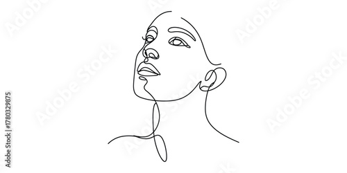 Continuous line art drawing of woman looking up with elegance