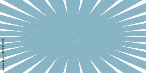 Light blue radial burst background with white sunbeam rays spreading outward. Modern abstract design for posters, banners, or invitations. Clean minimal backdrop with soft gradient.