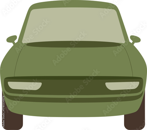 Front View Of A Green Vintage Style Car On White Background automobile vehicle