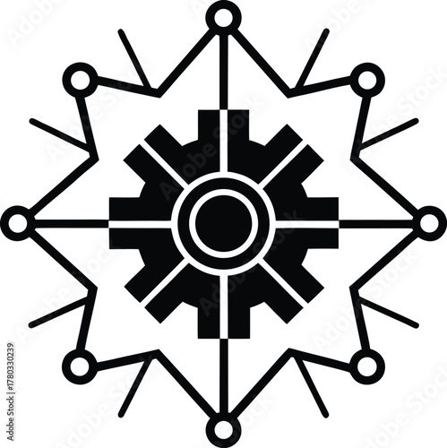 Industrial gear mechanism with connected lines and nodes in network pattern