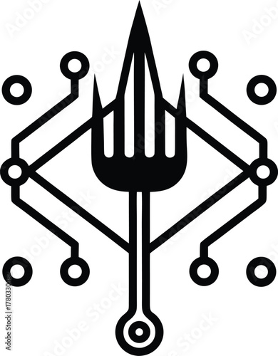 Digital fork with circuit lines vector logo for blockchain and web3 applications