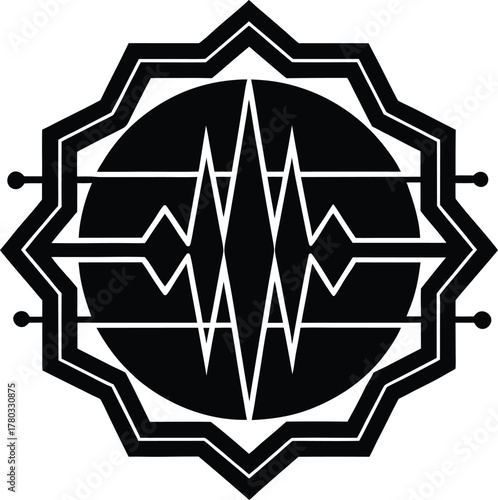 Pulse wave in octagonal shape with line elements vector graphic design