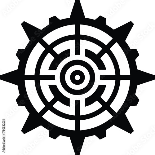 Abstract gear with geometric maze pattern design representing mechanism