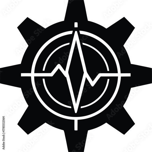 Abstract heartbeat signal within gear design symbolizing vital progress