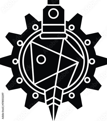 Industrial gear with central mechanism icon representing steampunk engineering concept