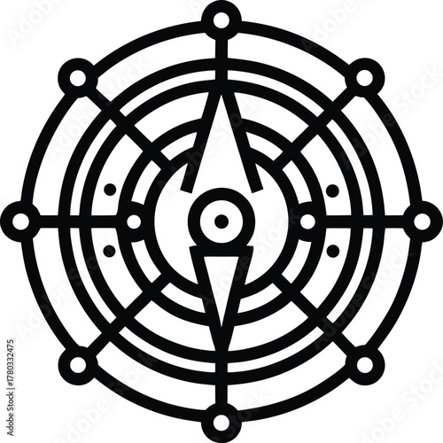 Abstract compass rose icon with navigational elements on transparent background
