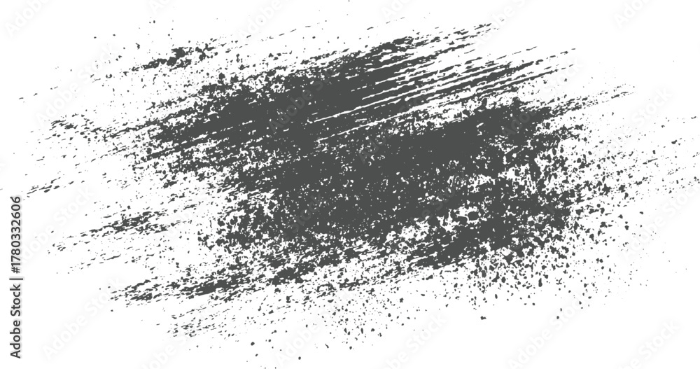 Fototapeta premium Dark grey textured brush strokes and splatters on white background abstract black