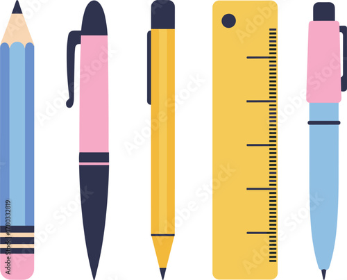 School Supplies Pencil Pen Ruler and Ballpoint Pen Set stationery