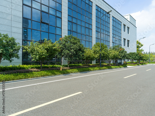 empty floor with modern office building