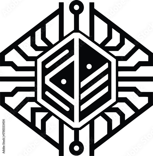 Abstract computer chip concept in rhombus shape on digital transparent background