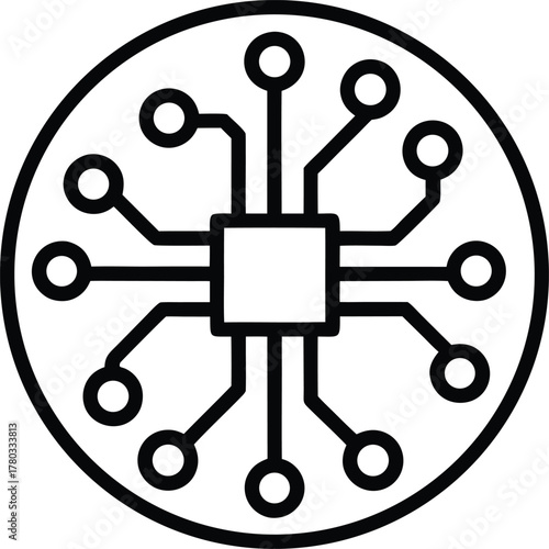 Central processing unit with multiple connections in a circular layout grid