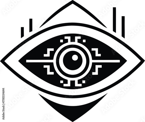 Abstract eye symbol with modern geometric patterns looking straight