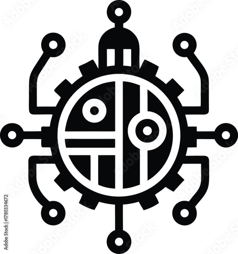 Steampunk gear with circuit board elements and mechanical eye design