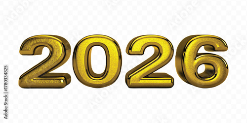 realistic 3d 2026 typography made by with different color foil balloons isolated on transparent background