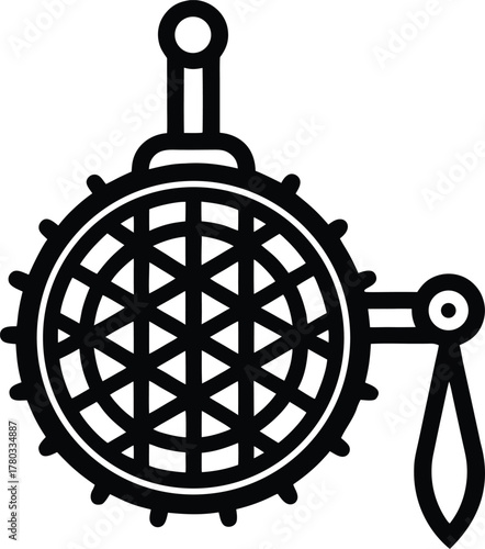 Abstract circular sieve with long handle and side attachment for design