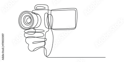 Continuous line drawing of hand holding video camera device