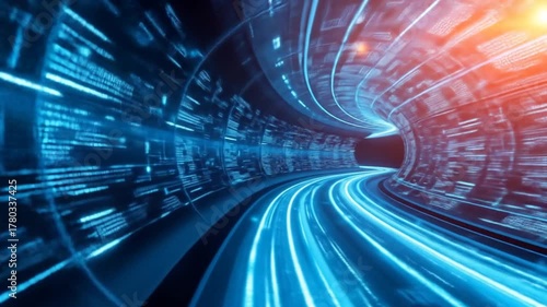 Futuristic Technology Tunnel with Data Stream: Concept of High-Speed Data Transfer