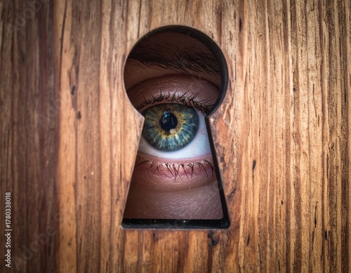 AI Generated - A eye peering through a keyhole