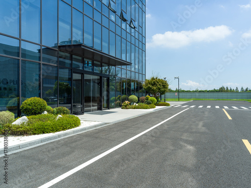 empty floor with modern office building