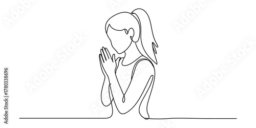 Continuous line drawing of a person praying, seeking peace
