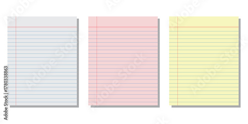 Notebook sheets lined and squared. Blank sheets of paper for notes. Empty mock up pages of copybook. Set of Blank and Lined Notebook Pages – Black and White Interior Vector 