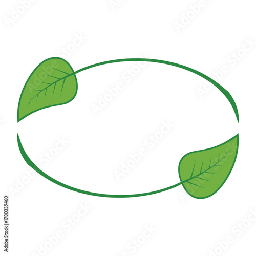 Eco cycle oval frame with green leaves and arrows for sustainability concept