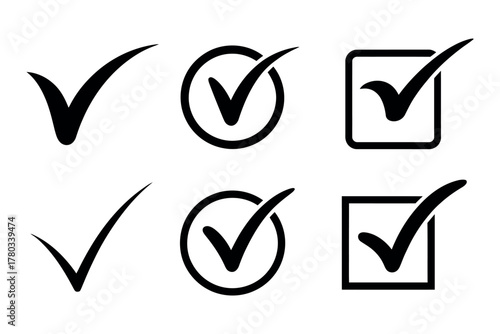 Check mark vector icons. check marks in circle and square