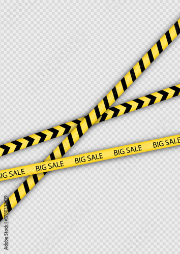Big Sale template with crossing realistic tapes. Discount promo ribbon. Black Friday, discount yellow tape. Banner with border for sale. Vector illustration.