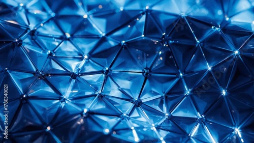 Abstract blue geometric network background animation with pulsating lights and interconnected triangular shapes