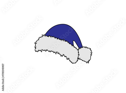 Santa's blue hat on a white background,