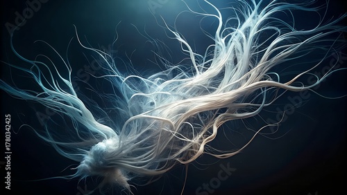 Abstract blue smoke forming an energetic fractal wave pattern on a black background, suggesting light and motion in dark space