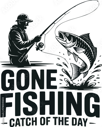 Fishing Adventure Vector T-Shirt Design  Angler, Rod, and Big Catch Illustration