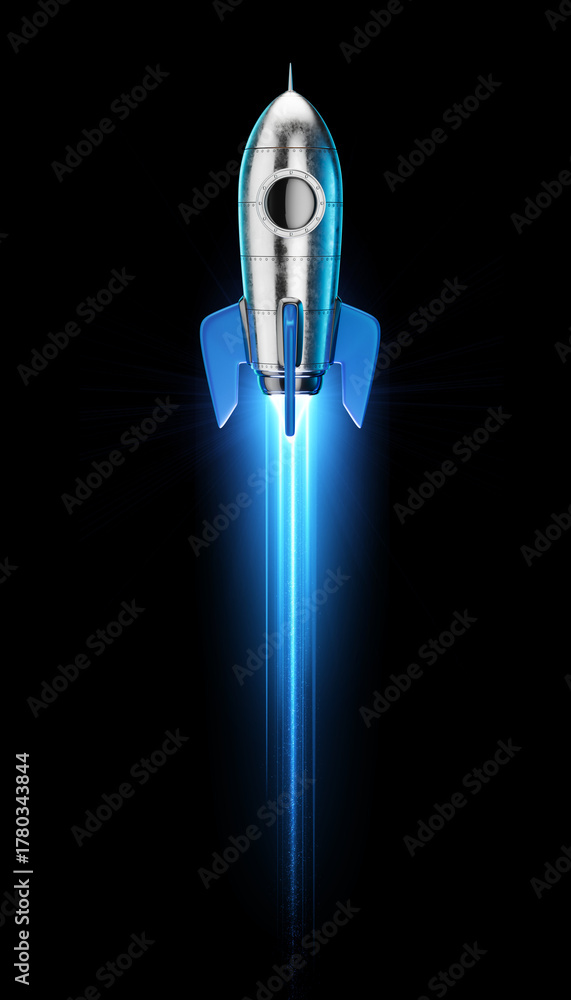 Fototapeta premium Launching Rocket on black background, startup concept. 3d illustration