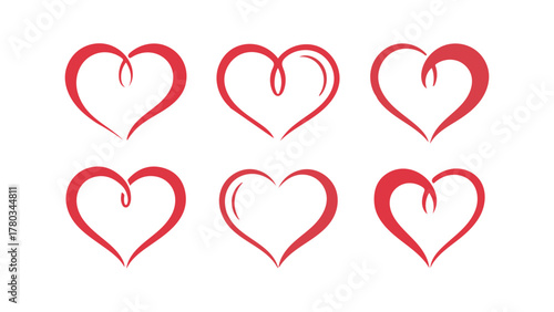 Collection of unique red heart symbols on white