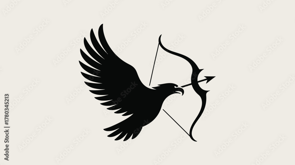 Fototapeta premium Majestic eagle drawing a bow and arrow, symbolizing focus, precision, and power for branding, logos, or impactful design projects now