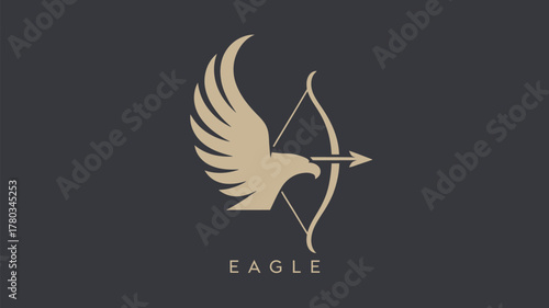 Powerful eagle logo with bow and arrow for branding success, symbolizing strength and precision in a modern, elegant design for financial or security firms