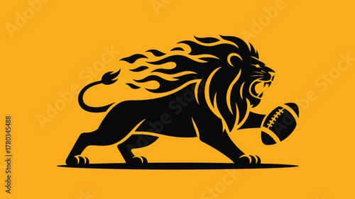 Roaring lion with football: A bold and dynamic sports emblem, perfect for team branding, fierce competition, or powerful athletic representation.