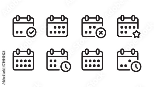 Comprehensive calendar planner and event management graphic elements for organization and scheduling