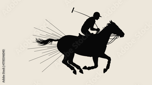 Dynamic polo player silhouette on horseback, capturing the speed and elegance of the sport, perfect for branding or editorial use in sports magazines