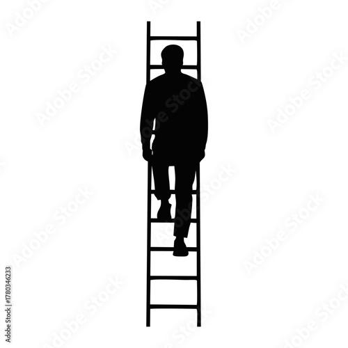 Silhouette of a Man Climbing a Ladder