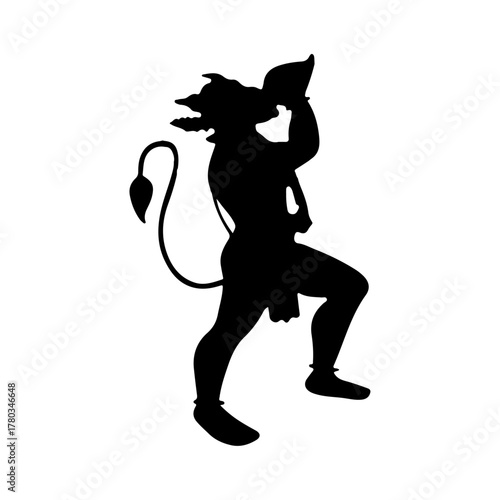 Powerful Lord Hanuman Silhouette Vector Icon Blowing Conch Shell (Shankh).