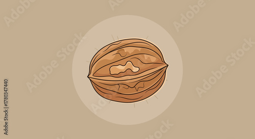 Cartoon Walnut Isolated on Cream Background: Organic Nutrition and Healthy Eating Concept