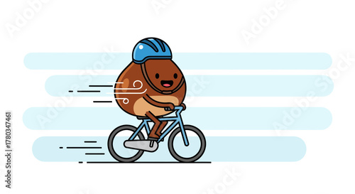 Cheerful Chestnut Rides Bicycle Joyfully, Speeding Through Air, Fun Illustration