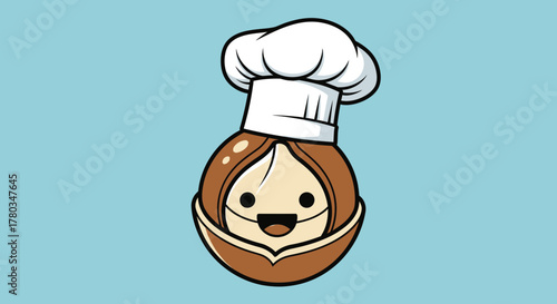 Chef Almond Nut Character With Smiling Face Dressed in a White Chef's Hat Design