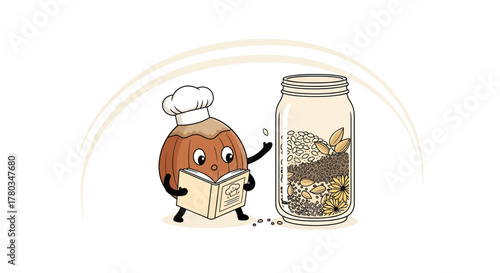 Chef Almond Reads Recipe While Preparing Ingredients For Homemade Nutritious Recipe