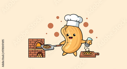 Chef Cashew Creating Delicious Pizza With Artistic Charm For Artistic Presentations