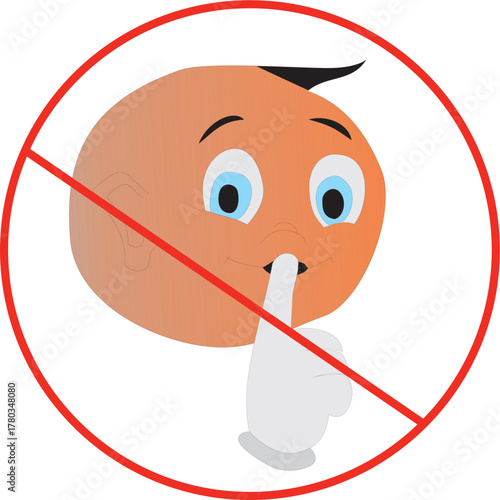Illustration of a No Noise Sign with Cartoon Characters